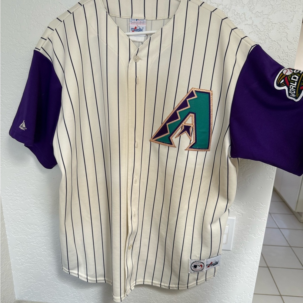 Majestic Arizona Diamondbacks Pinstripe Jersey Cream & Purple